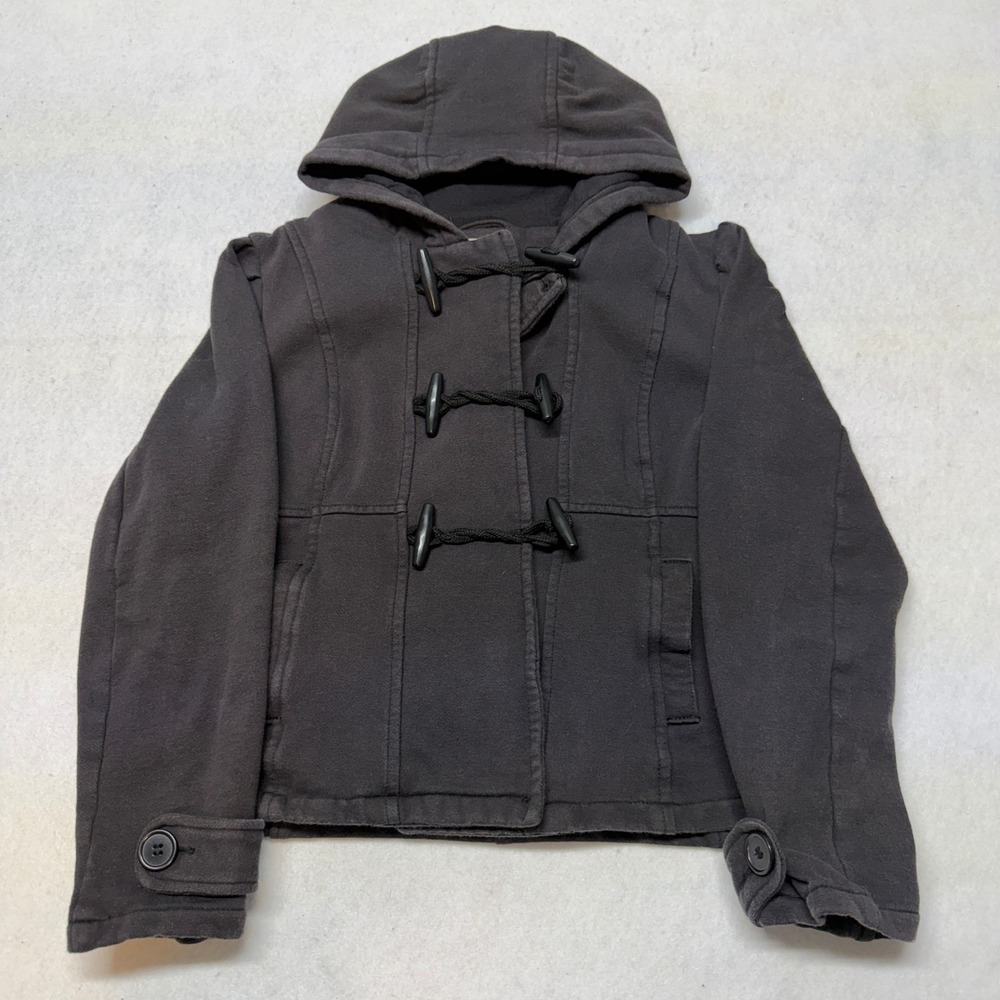 Mossimo Supply Co Size M Faded Black Hooded Toggle Duffle Pea‎ Coat Cropped